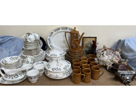 A Crown Staffordshire floral decorated party tea and dinner service together with a Portmeirion pottery Totem pattern part co