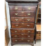 An 18th century oak chest on chest,