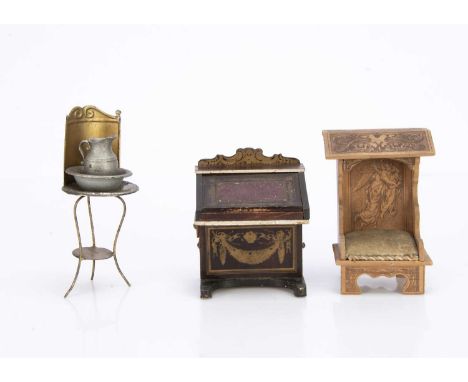 a Waltershausen type Davenport desk with gilt transfer decoration —3 3/4in. (9.5cm.) high (missing drawer); an interesting pr