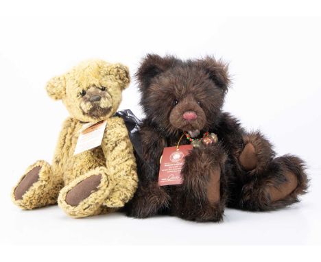 Edward, dark brown with black tip plush --13in. (33cm.) high; and Thomas with light brown plush, both with tag certificates l