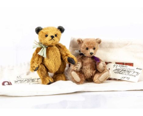 by Paula Strethill Smith, Olaf 1 of 5 with spares light cinnamon mohair; and Soots 1 of 5, with golden mohair and black ears,