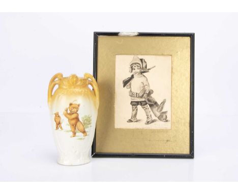 an amateur copy of Bessie Pease Guttman drawing of a child, teddy bear hunting --10 1/2in. (27cm.) high framed; and a Staffor