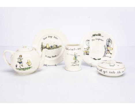illustrated with EH Shepard's original copyright registered designs -  a teapot with Christopher Robin seated under a stick d