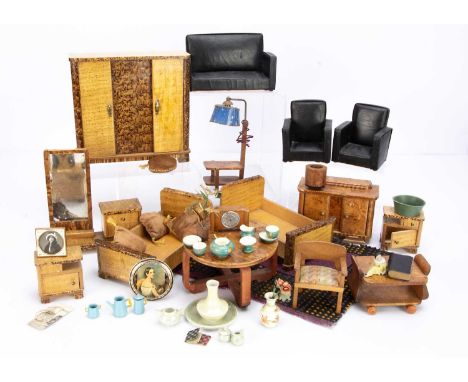 comprising two beds —6 1/4in. (16cm.) long, matching wardrobe, dressing mirror with drawers and two bedside cabinets, for the