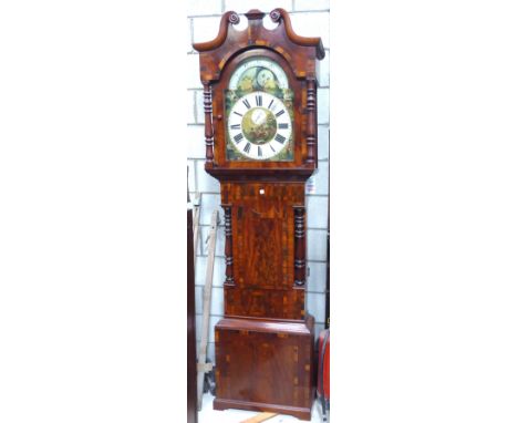 A substantial Victorian Longcase Clock, the arched dial inscribed "Butterworth, Rochdale" painted with a central hunting scen
