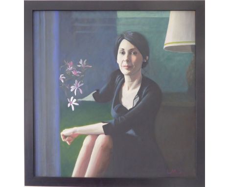 LUCY MCMILLAN-SCOTT; Portrait of a lady seated, in a black dress, oil on canvas, signed with initials.  24" (61cms) square. 