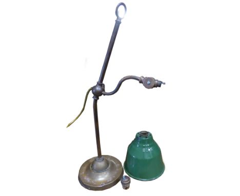 A brass adjustable Desk Lamp with green enamel shade. 