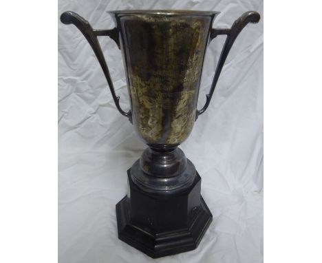 A silver two-handled Billiards Trophy 1937, 7 1/2" (19cms) high on an ebonised plinth.