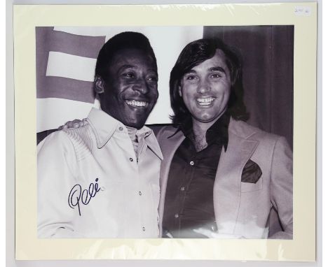 Pele Football signed print - B&W-  with George Best, signed in black pen bottom left corner, 69x60 cm, With sporting memorabi