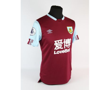 Burnley Football club, Cork (No.4) Season shirt from 2019-2020, S/S. Match Worn 7 March 2020 Burnley 1 - 1 Spurs. Provenance 