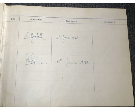 Queen Elizabeth, Winston Churchill, Admirals signed Royal Tournament Visitors book held at Olympia attended by Princess Eliza