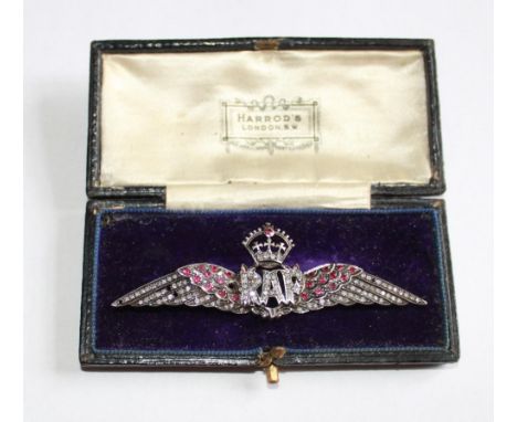 Silver guilt Ruby and Dimond RAF Sweetheart brooch. Fine example in good condition although there are 4 diamonds and 1 ruby m