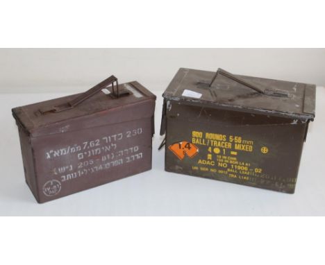 Israeli Defence Force (IDF) ammunition box (26 x 18 x 10cm) and a second UN tracer rounds box (30 x 19 x 15cm). (2)POA  https