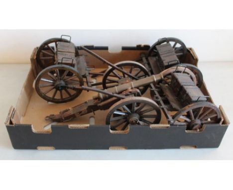 Quality replica wooden and metal cannon with three accompanying ammunition carts. (4)SHIPPING £48.00 PLUS VAT (UK ONLY)