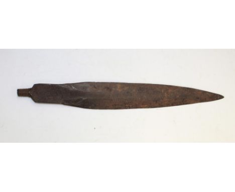 Tribal made dagger or spear head, formed from a metalworking rasp / file, hammered to form double edge blade.SHIPPING £38.00 