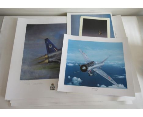 Mixed assortment of unframed aviation prints, including 'Cold War Warrior' by Charles McHugh, 'Lighting Thunder' by Michael R