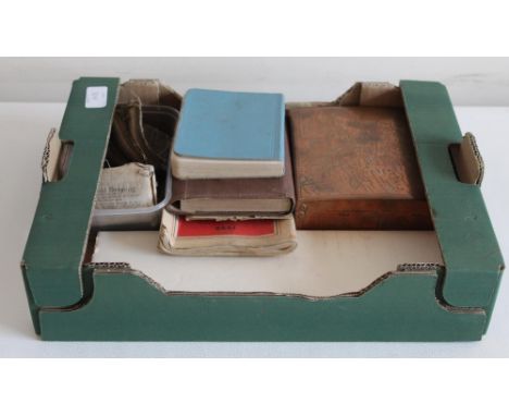 Mixed lot of WWII memorabilia and ephemera, including a copper-cased cigarette case commemorating WWII, a 1945 diary with ent