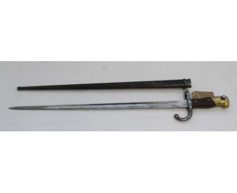 French M1874 bayonet dated 1879 to blade, with different scabbard. Blade serial no. 45893, scabbard serial no. 45197. Blade L
