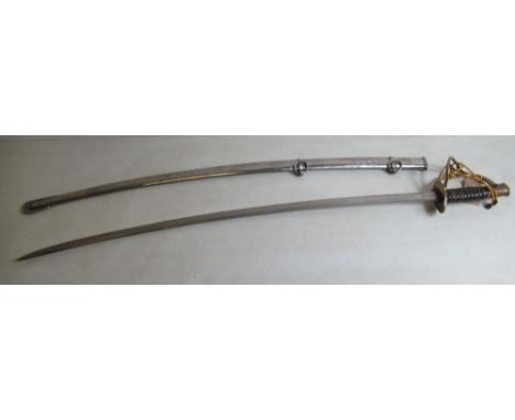 Quality copy of a US 1860 pattern light Cavalry sabre. Stamped US M. M. 1864, without serial no. Made in Massachusetts. In or