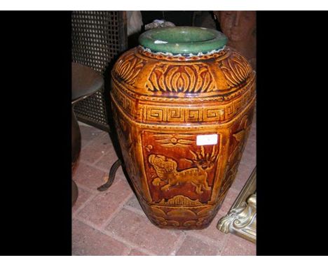 An oriental style stoneware garden pot  