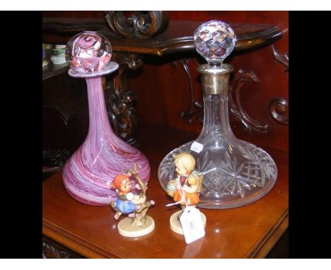 Hummel figures, silver mounted decanter