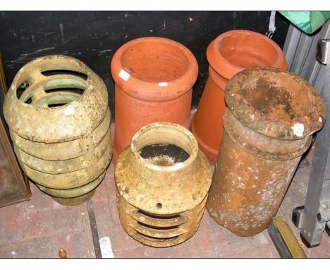 Five old garden chimney pots 