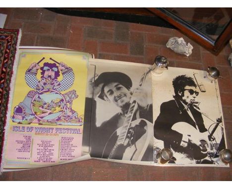 A 1970 Isle of Wight Festival poster together with a Bob Dylan Isle of Wight festival music poster 1969 and one other