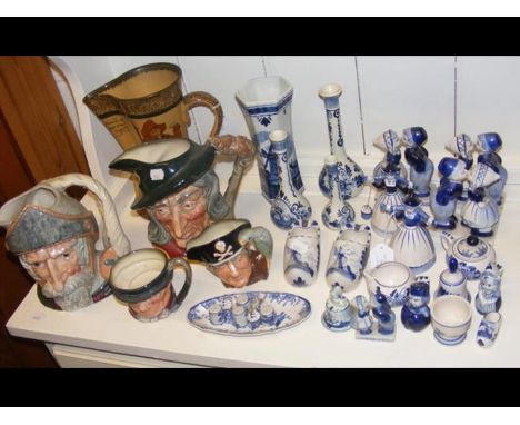 Royal Doulton character jugs, Delft style ceramic ware 