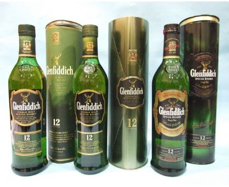 Glenfiddich Single Malt Scotch whisky 12-year-old, 40%, 70cl, (in sleeves), (3). 