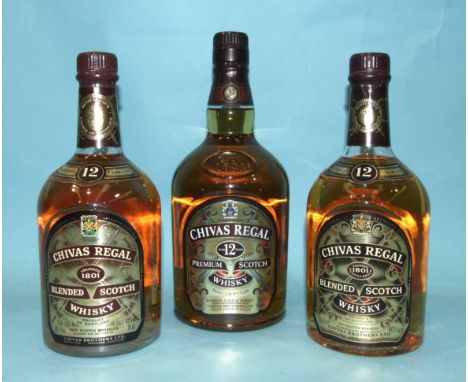 Chivas Regal 12-year-old blended Scotch whisky, 40%, 70cl, 40% 1l and 43% 75cl, (3). 