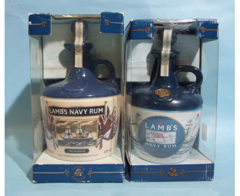 Lambs Navy Rum, 40%, 75ml, in ceramic decanter 'HMS Warrior' and another, 40%, 750ml, (2). 