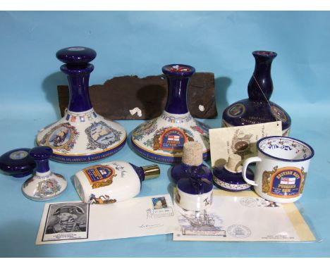 British Navy Pusser's Rum, 47.5%, 1L, in decorative ceramic mallet decanter, (wax seal damage), another 'Trafalgar B-Centenar