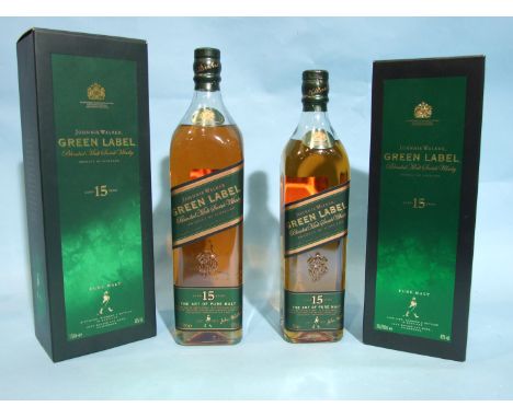 Johnnie Walker Green Label Blended Scotch whisky 15-year-old, 43%, 1L, (x1) and 43%, 70cl, (x1), both boxed, (2). 