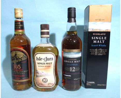 Isle of Jura Single Malt Scotch whisky 10-year-old, 40%, 75cl, Highland Single Malt Scotch whisky 12yo, 40%, 70cl, (boxed for