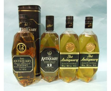 The Antiquary Scotch whisky 12-year-old, blended, 40%, 75cl, in faceted bottle and box, 40%, 70cl and 70%, 26⅔fl.oz, 75.7cl (