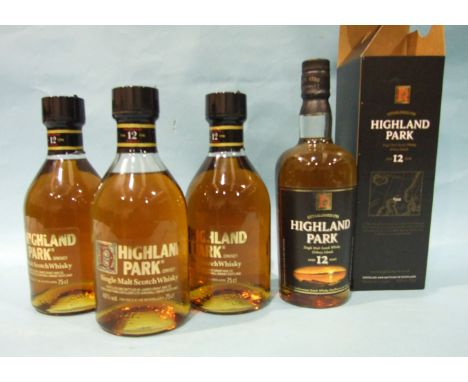 Highland Park Single Malt Scotch whisky 12-year-old, 40%, 70cl, (boxed) and 40%, 75cl (three bottles), (4). 