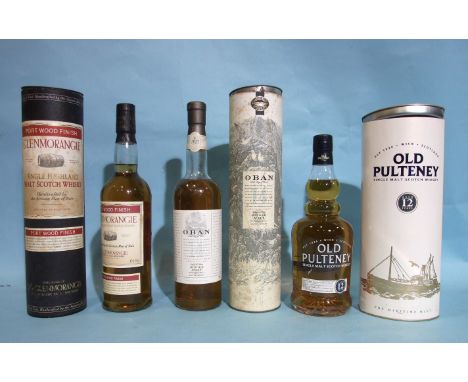 Glenmorangie Single Highland Malt Scotch whisky Portwood Finish, 43%, 70cl, Oban Single Malt whisky, 43%, 70cl and Old Pulten