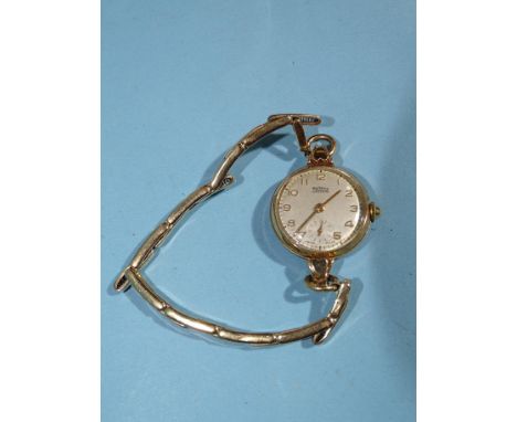 Rotary, a lady's wristwatch with 9ct gold case and sprung bracelet (working sporadically), gross wt 20g. 