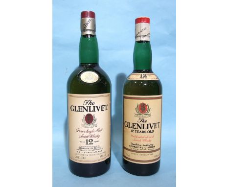 The Glenlivet Pure Single Malt Scotch whisky 12-year-old, 40%, 75cl, (old bottling) and another 12yo, 43%, 1L, (2). 