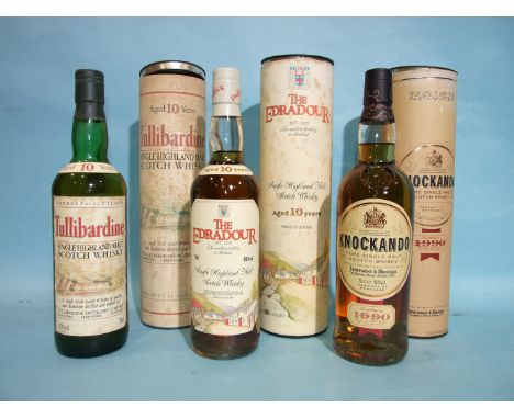The Edradour Single Highland Malt whisky, 40%, 70cl, (foxed sleeve with poster), Tullibardine Single Highland Scotch whisky, 