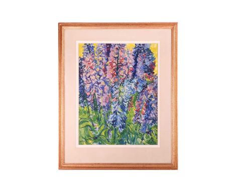 Sir Jacob Epstein (1880 - 1959), Delphiniums, signed, gouache and watercolour on paper, 56 x 43.5 cm, framed and glazed 82 x 