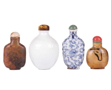 A Chinese brown variegated jade snuff flask and stopper, late Qing Dynasty probably Guangxu (1875-1908), with a flattened bod