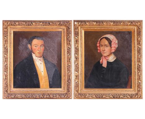 Mid-19th century British School, a pair of bust-length portraits of a lady and gentleman, unsigned, oil on canvas, 63 x 53 cm