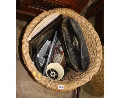 Basket containing beadwork stool etc.