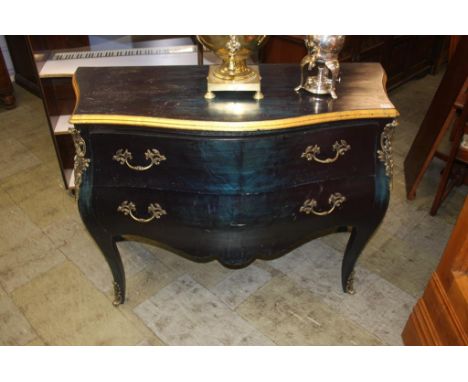A French style blue and gold painted two drawer commode