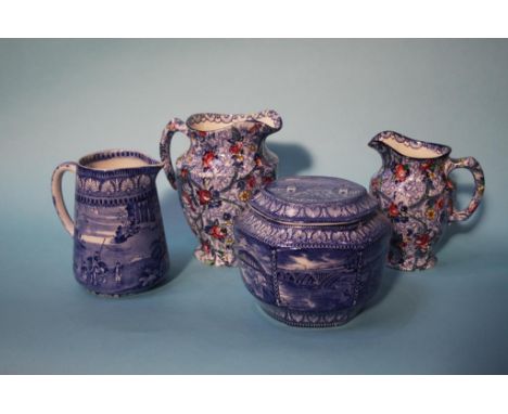 A Maling ware caddy, water jug and two chintz jugs (4)