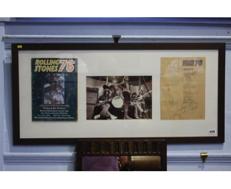 Autographs, The Rolling Stones, along with a copy of Rolling Stones 76 and a credits page, framed with certificate