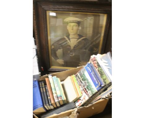 A FRAMED WWI PORTRAIT PHOTOGRAPH OF A ROYAL NAVY SAILOR IN UNIFORM HIS CAP READING HMS TIPPERARY 58.5 CM X 68.5CM TOGETHER WI