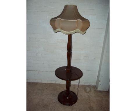 A VINTAGE OAK STANDARD LAMP WINE TABLE COMBINED