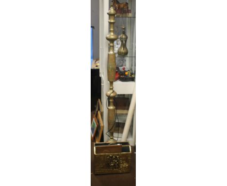 A BRASS STANDARD LAMP TOGETHER WITH A BRASS LETTER RACK (2)
